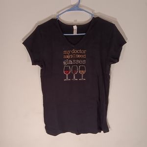 Womens Rhinestone Shiny My Doctor Says I Need Glasses  Shirt Size LRG